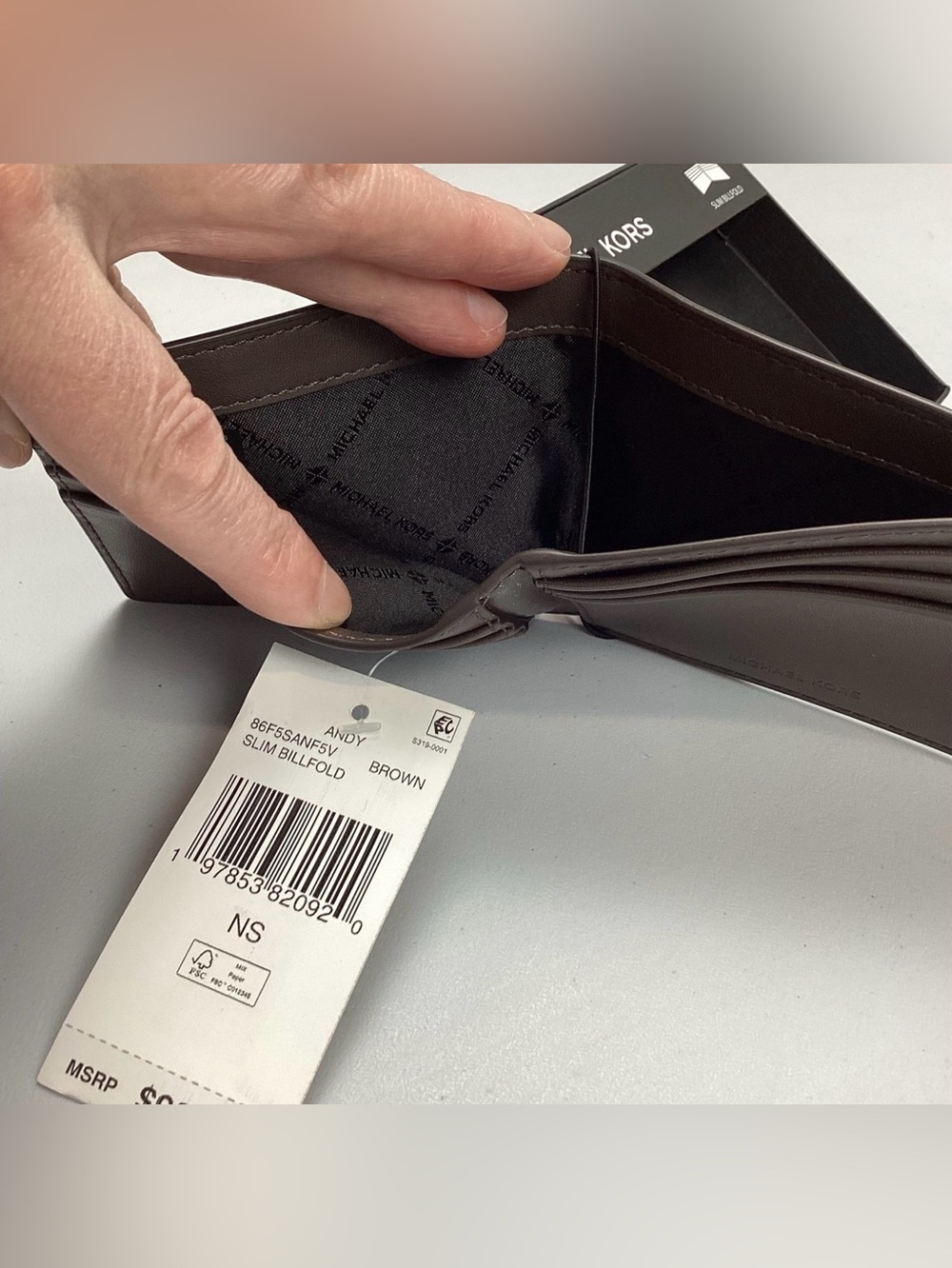 Michael Kors Andy Slim Billfold Wallet Brown Leather New With Box Retail $98 - Picture 9 of 9